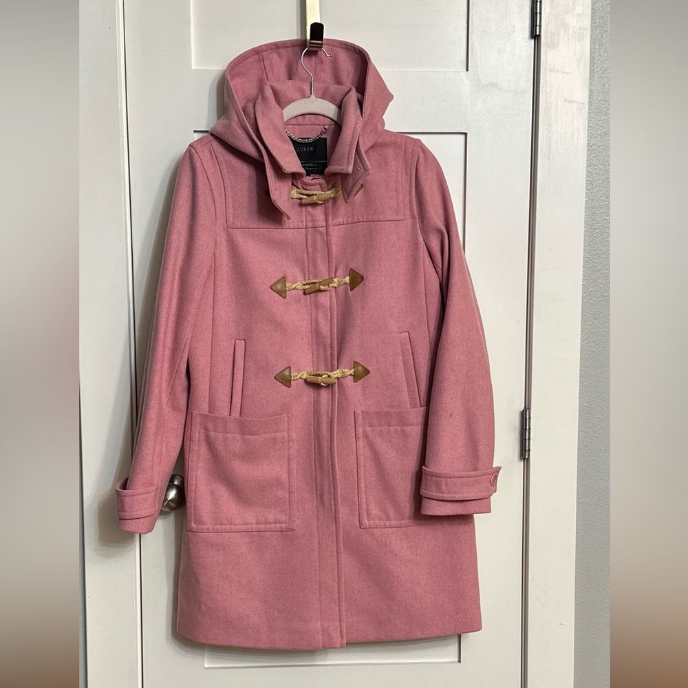 J Crew Woman’s Melton Wool Italy Pea Coat Blush Pink Toggle Button Hooded Sz 10